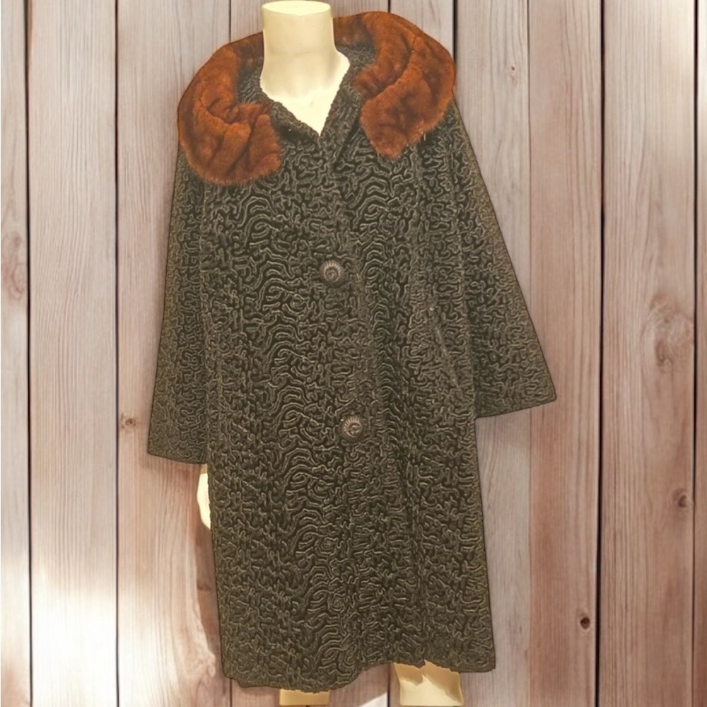 ASTRAKIN Vintage Wool & Mink Black Long Coat